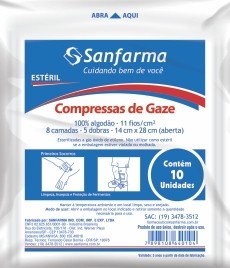 Compressa de Gaze 7,5 X 7,5cm  Estéril 11 FIOS C/10 - SANFARMA