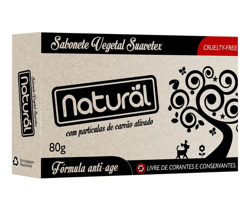 SABONETE BARRA C/PART DE CARVÃO ATIVADO 80G-NATURAL SUAVETEX