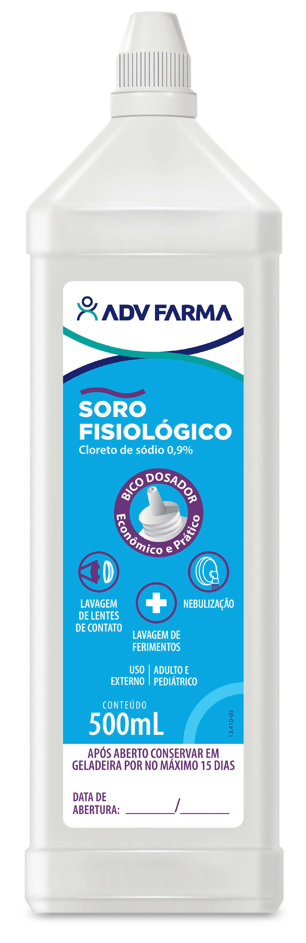 Solução Fisiológica Cloreto de Sódio 0,9% 500ML Caixa c/ 20 unidades - ADV