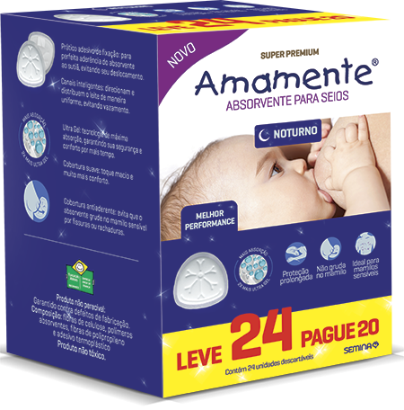 ABSORVENTE PARA SEIO NOTURNO LEVE 30 PAGUE 24  - AMAMENTE