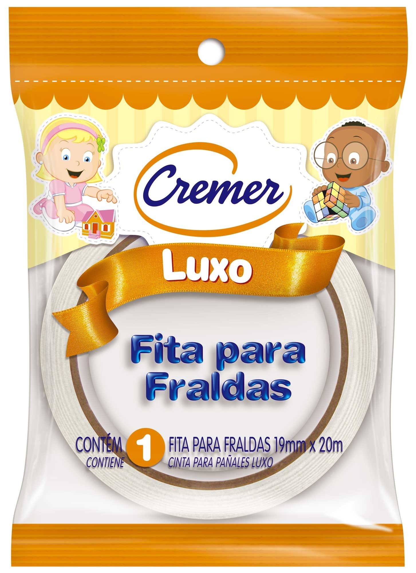 FITA ADESIVA PARA FRALDA BRANCA 19MMX20M - CREMER.