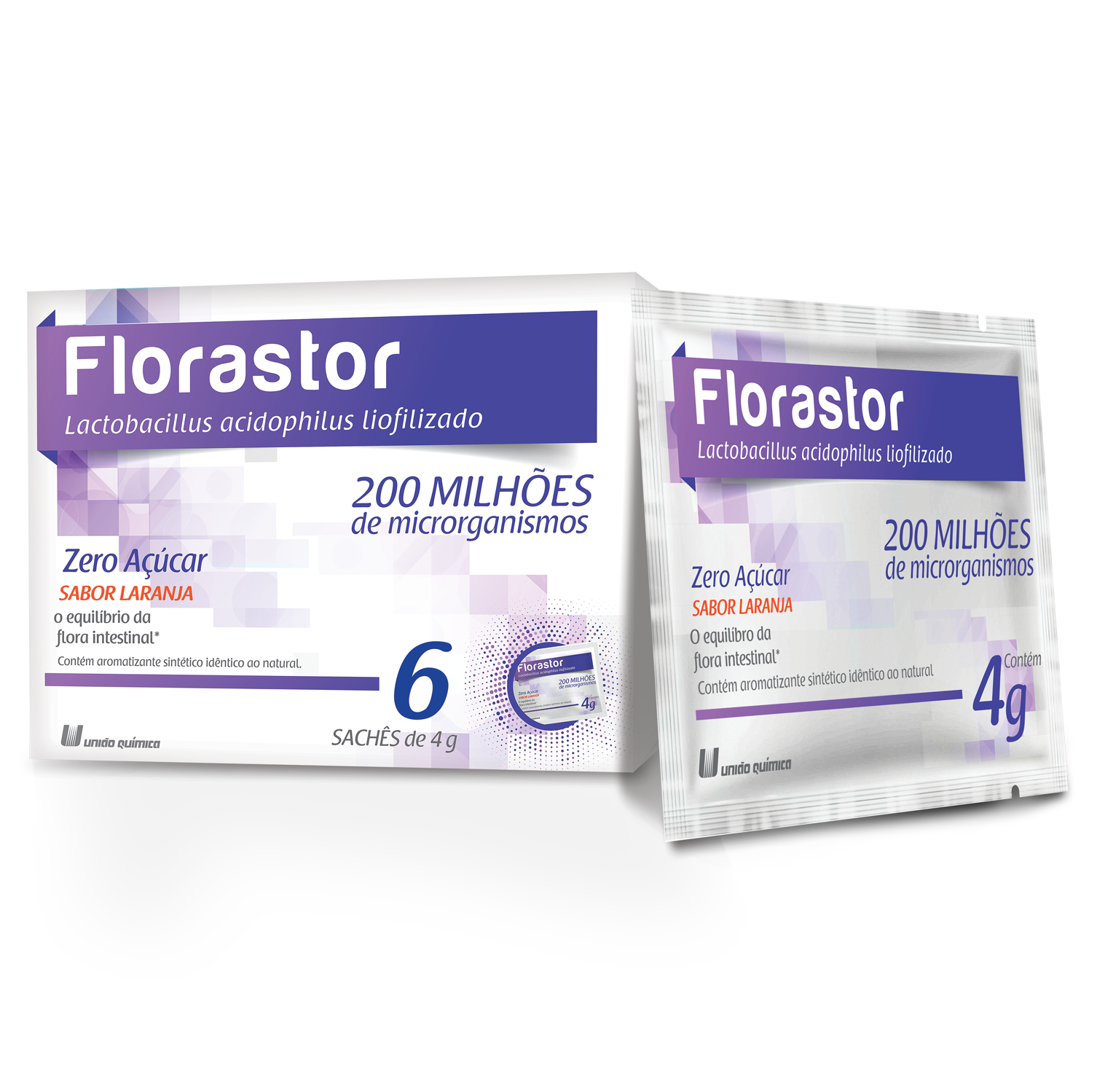 FLORASTOR 200ML SACHE 4G X 6 SABOR LARANJA - UNIAO QUIMICA