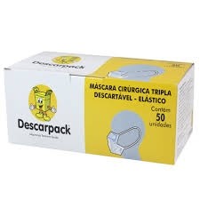 MASCARA DESCARTAVEL TRIPLA C/ ELASTICO C/50 - DESCARPACK.