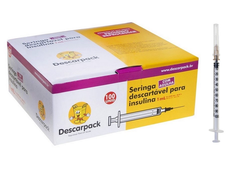 SERINGA INSULINA 1ML 13X4,5MM CX.C/100 - DESCARPACK.