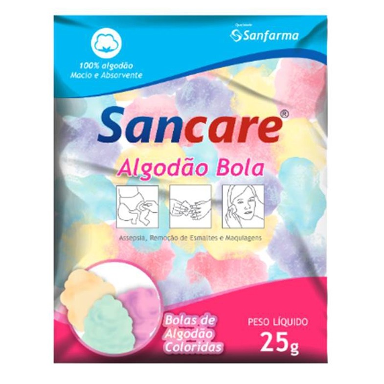 ALGODÃO BOLA COLORIDO 25G SANCARE -  SANFARMA