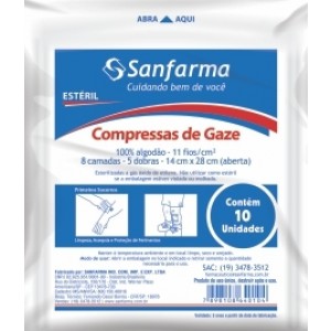 Compressa de Gaze 7,5 X 7,5cm  Estéril 11 FIOS C/10 - SANFARMA